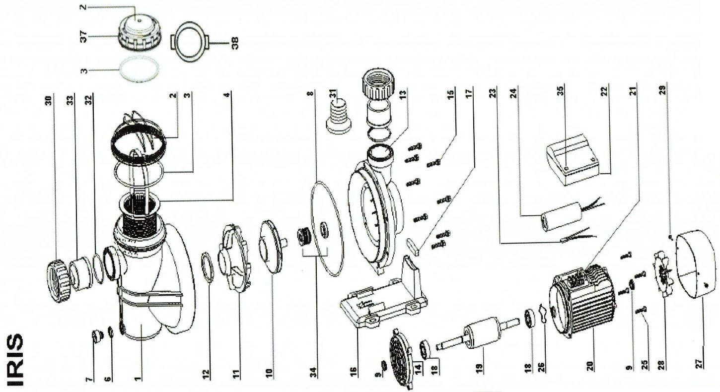 Explosionszeichnung Iris 450, Iris 650, WaterStar450, WaterStar650