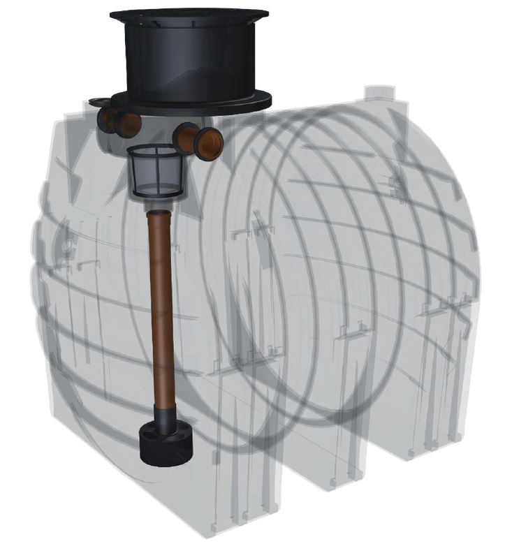 2044_0 Kunststoff Regenwassertank 4.700 Liter mit Einbaufilter, Zulauf, Überlauf und Schiebedom