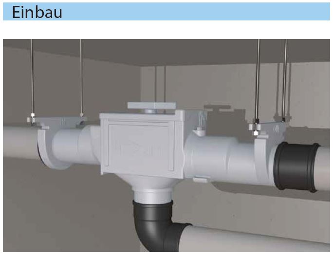Einbaubeispiel, Keller Filter Trident zur Installation in Räumen für 150 m2 Dachfläche, 3,9 cm Höhenversatz