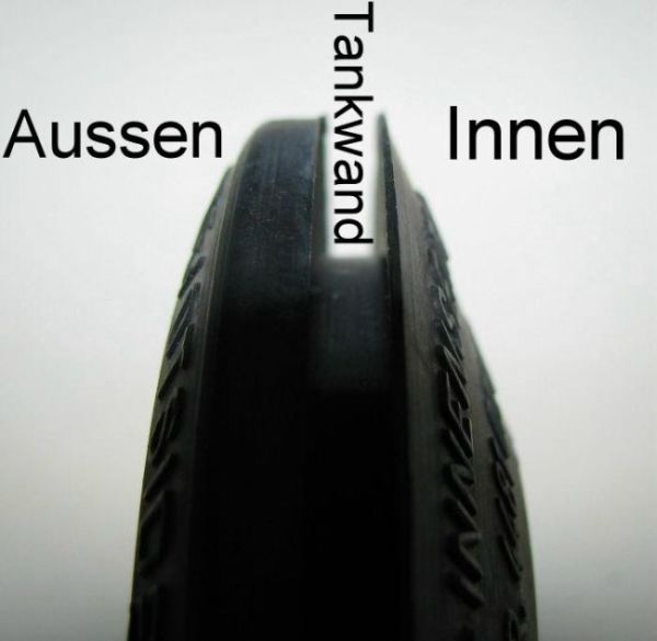 Skizze Spezialdichtung, Tankdurchführung für Behälter, Tank, Zisterne, Tonne, Montage von Aussen