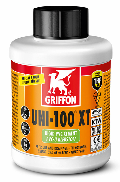 PVC - Klebstoff 500g Dose mit integrierten Pinsel im Deckel, ideal für das Verkleben von PVC Fitting und PVC Rohr, Spezialkleber für Hart-PVC-U, Druckbeständig bis 16 bar, Temperaturbereich bis 60oC Zulassung KTW, KIWA, UN1133 KL3 VGII F1.