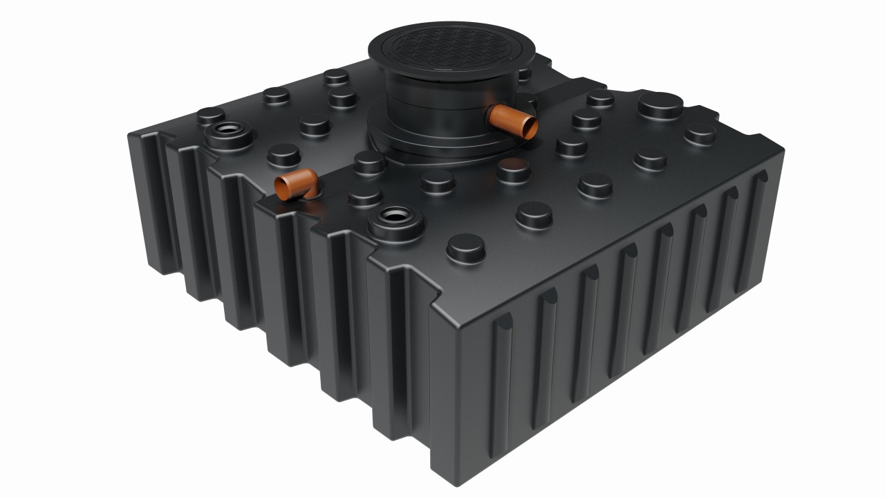 Flachtank 4.000 Liter mit Ausgleichdom, Abdeckung, 3 Anschlüssen und Biovitor