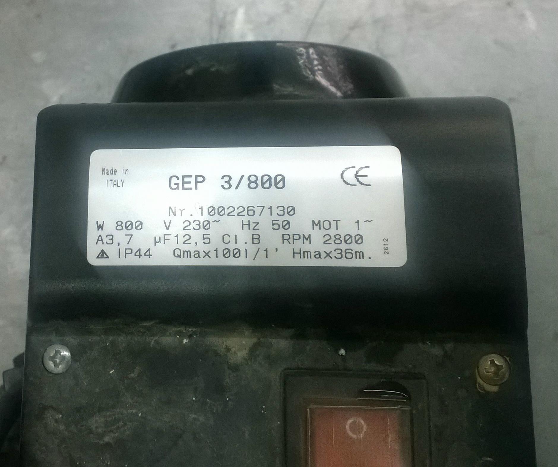 Motor Typschild Druckpumpe GEP 3 / 800