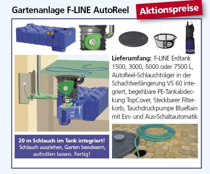 Kunststoff Regenwassertank, Flachtank+Filter, Pumpe, Schlauch