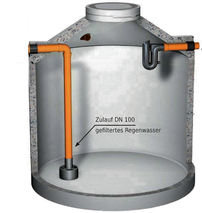 Beton Erdspeicher mit 6.000 - 12.300 Liter in monolithischer Rundbauweise mit Dom (Konus), begehbarer Schachtabdeckung, Zulauftopf und Überlaufsiphon mit Kleintierschutz. 