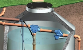 Einbaubeispiel Zisternenfilter zum Regenspeichereinbau für 150 m² Dachfläche, 11,7 cm Höhenversatz