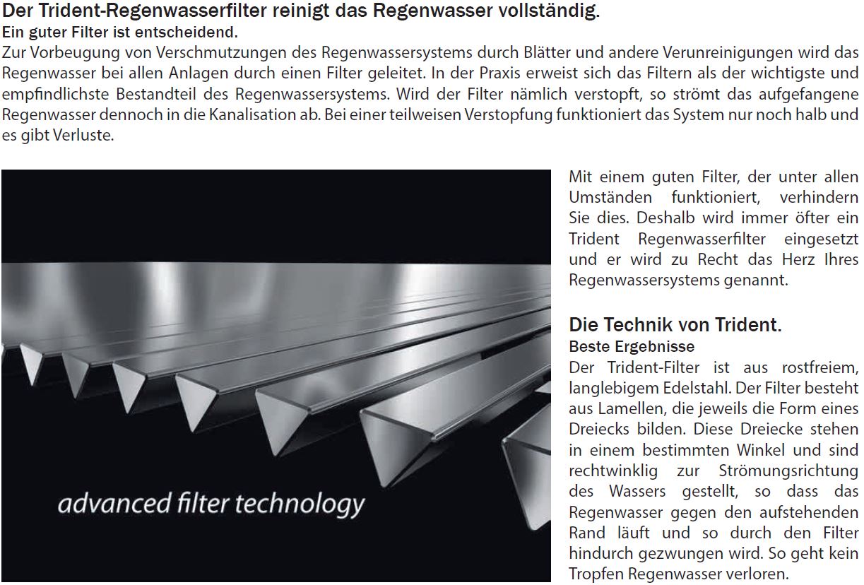 Spaltsieb für Zisternen Filter Trident zum Einbau in Regenspeicher für 450 m2 Dachfläche, 2 cm Höhenversatz