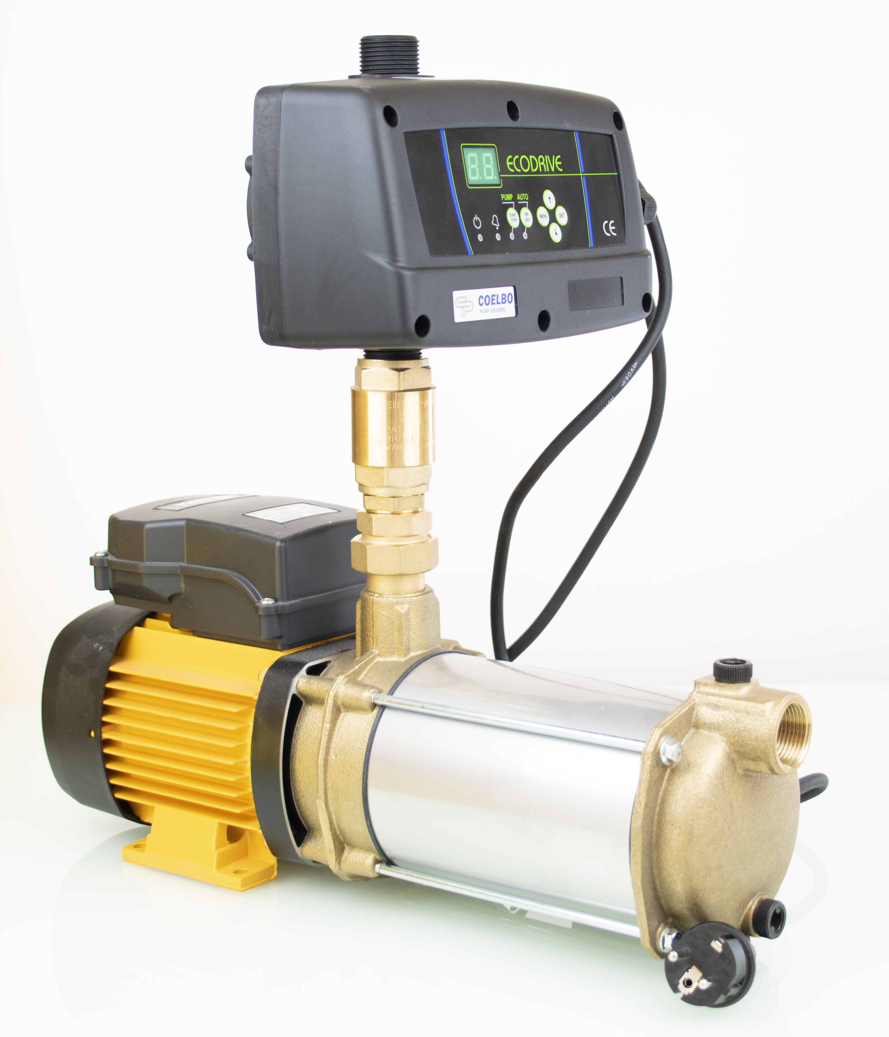 Aspri25-ECODRIVE1 Hauswasserwerk ASPRI 25 mehrstufige sehr leistungsstarke, frequenzgeregelte, Kreiselpumpe aus Messing (MB), sehr leise und stromsparende Pumpe für Mehrfamilienhäuser.