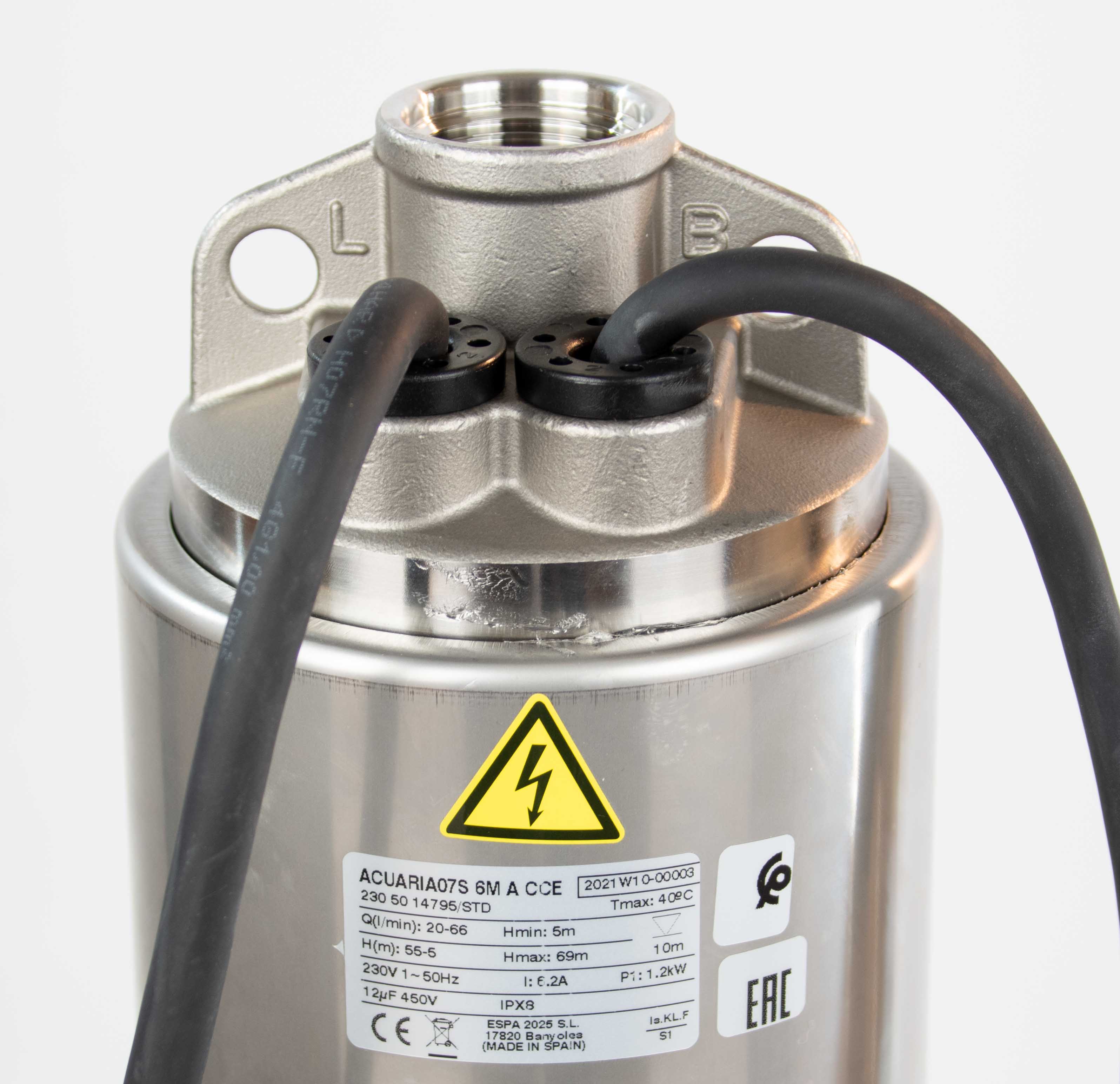 Edelstahl Drucktauchpumpe Acuaria07S 4 MA, ø125mm, Fördervolumen 3,8m3/h,  Förderhöhe 44m mit Schwimmerschalter für den Trockenlaufschutz