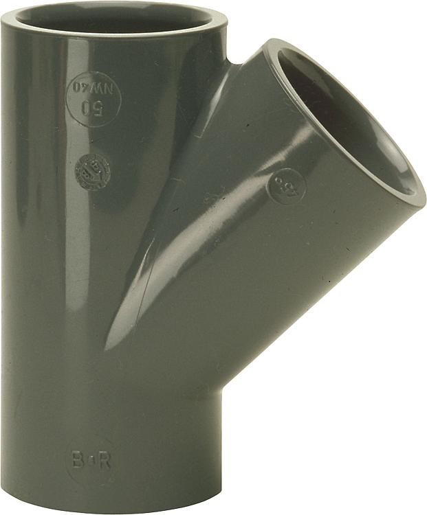 PVC-Abzweig 45 Grad mit 3 x Klebemuffe 50mm für PVC Rohr 50mm