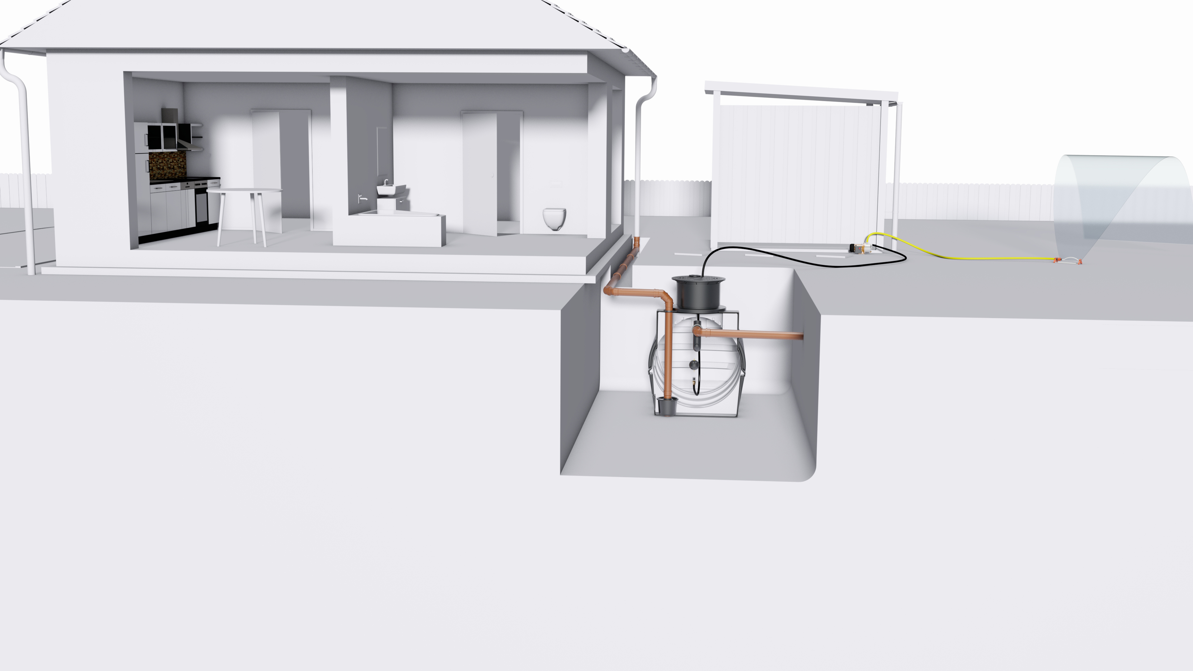 Gartenanlage "basic" mit Kunststoff-Erdtank, Dom, Gartenpumpe und Wasseranschlussbox