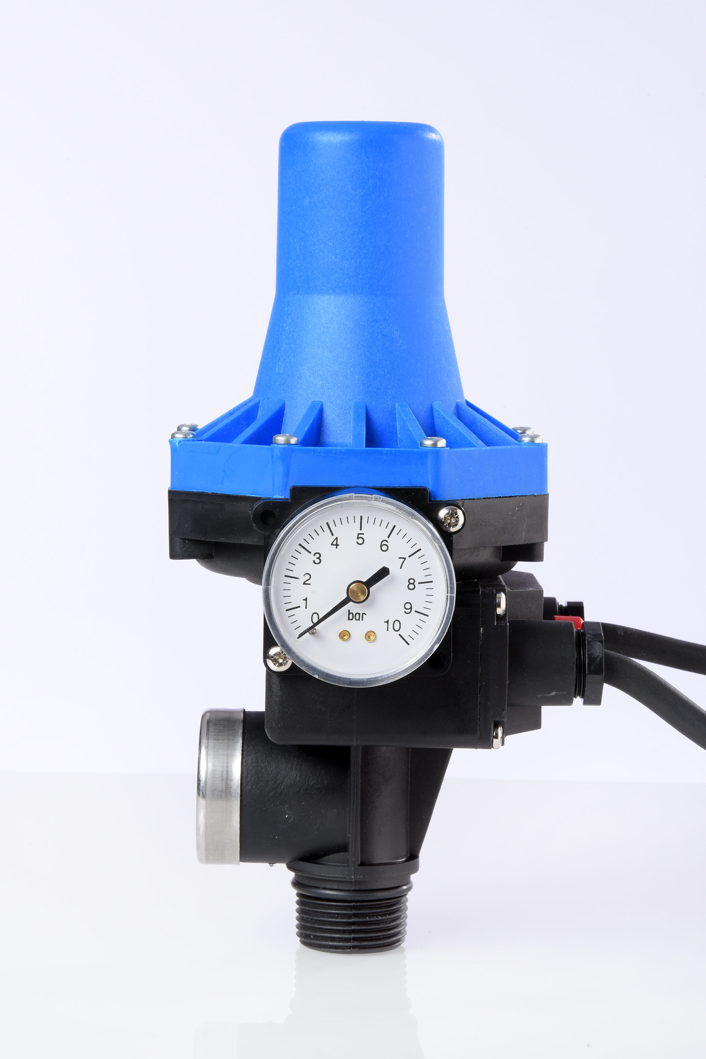 Druckregler KIT02-4 mit blauem Deckel/Hut und Manometer