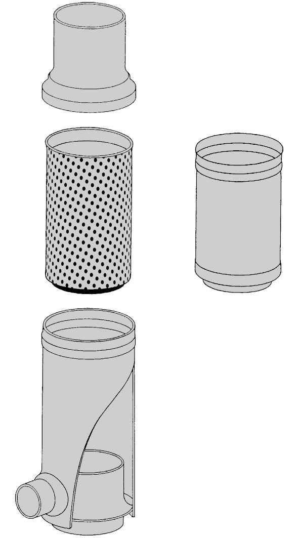 Aufbau Filter in Kupfer für Fallrohr 100mm, Filtergewebe 0,28mm