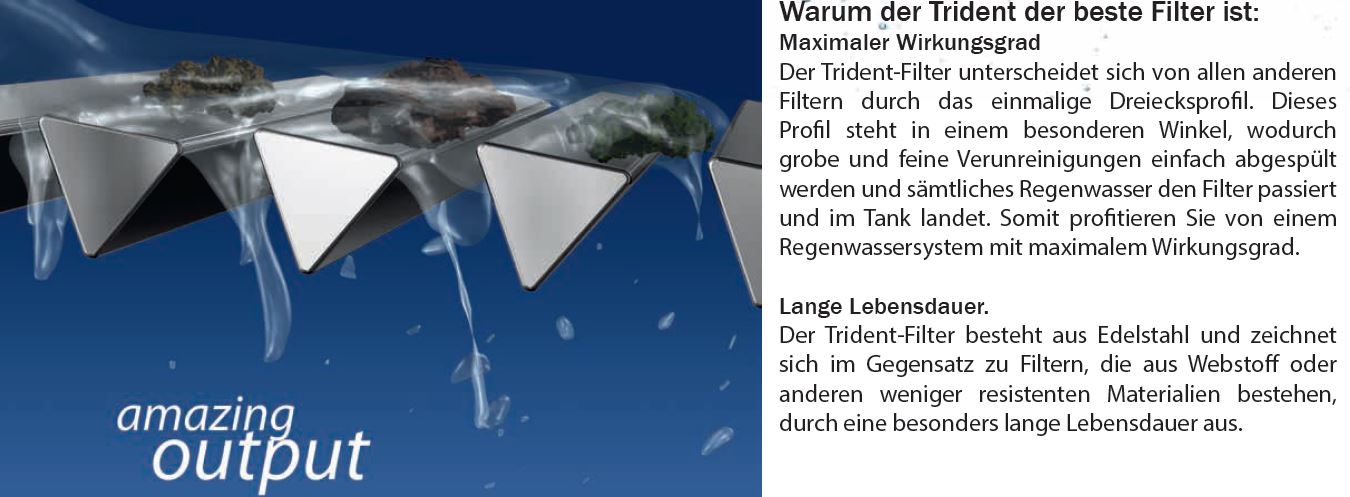 Spaltsieb für Zisternen Filter Trident zum Einbau in Regenspeicher für 450 m2 Dachfläche, 2 cm Höhenversatz