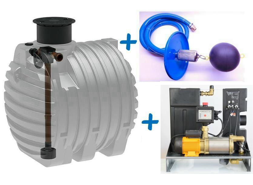 Regenwasseranlage mit 6.500 Liter Kunststofferdtank, Tankeinbaufilter, Regenwassermanager AMRES 15-4 und 10 Meter Ansaugleitung. 