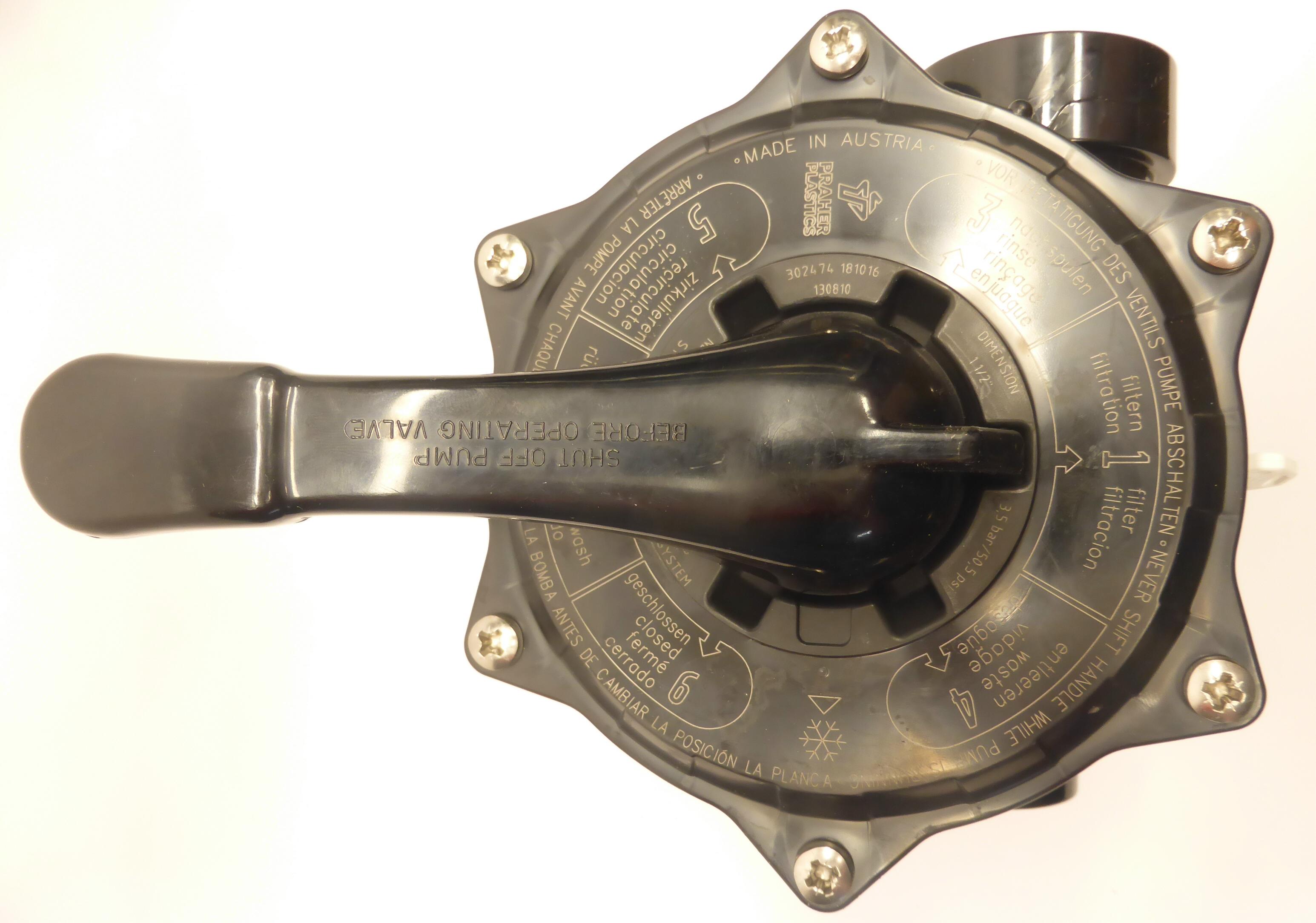 Draufsicht Ventil Ocean V6 TM12-S für Filteranlagen, Rückspülventil Top Mount