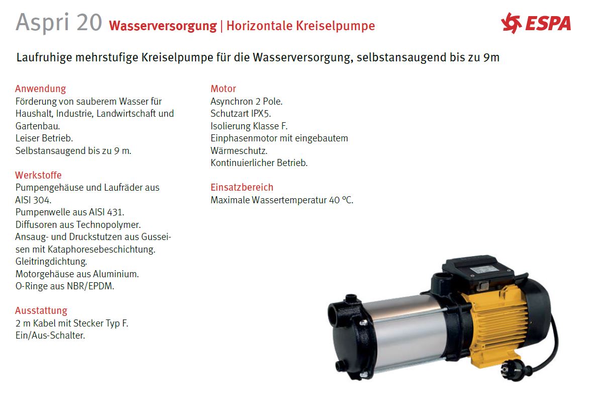 Technische Beschreibung Espa Pumpe Aspri 20-5