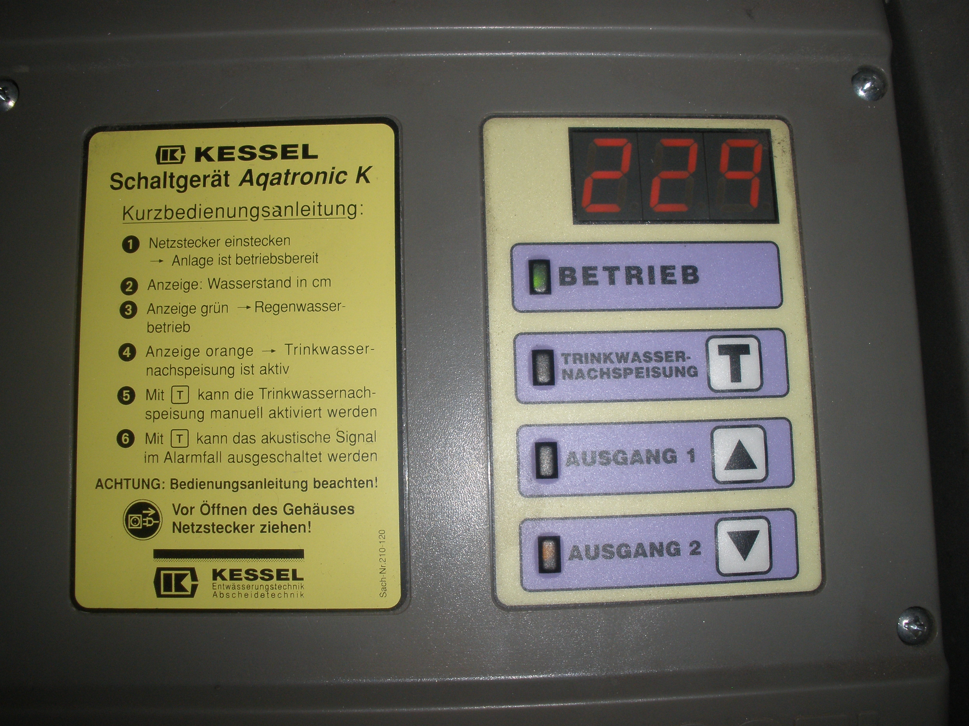 Steuerung der Regenwasserpumpenanlage AQABULL mit Aqatronic von Kessel