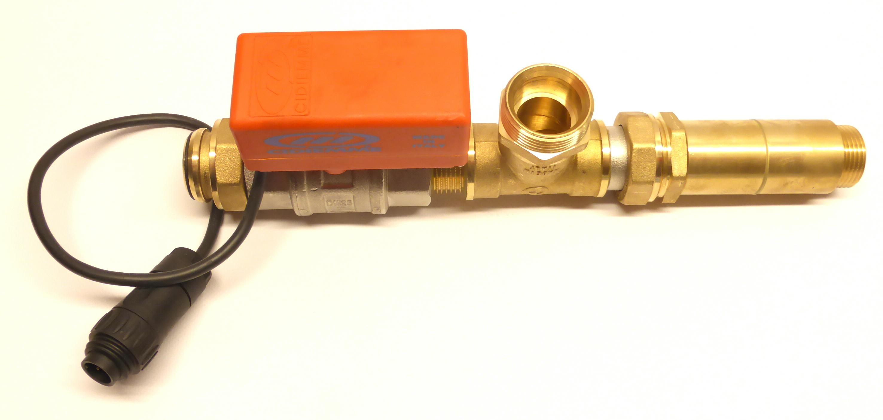 Vorgefertigter Motorkugelhahn für RMA-3, RMO-3 mit Messingverschraubungen komplett mit Stellmotor und Zwei-Wegeventil passend bei Regenmanager RMA-3 und RMO-3 mit Kreiselpumpe ASPRI 10-3. Lieferung mit Anschlußstecker.