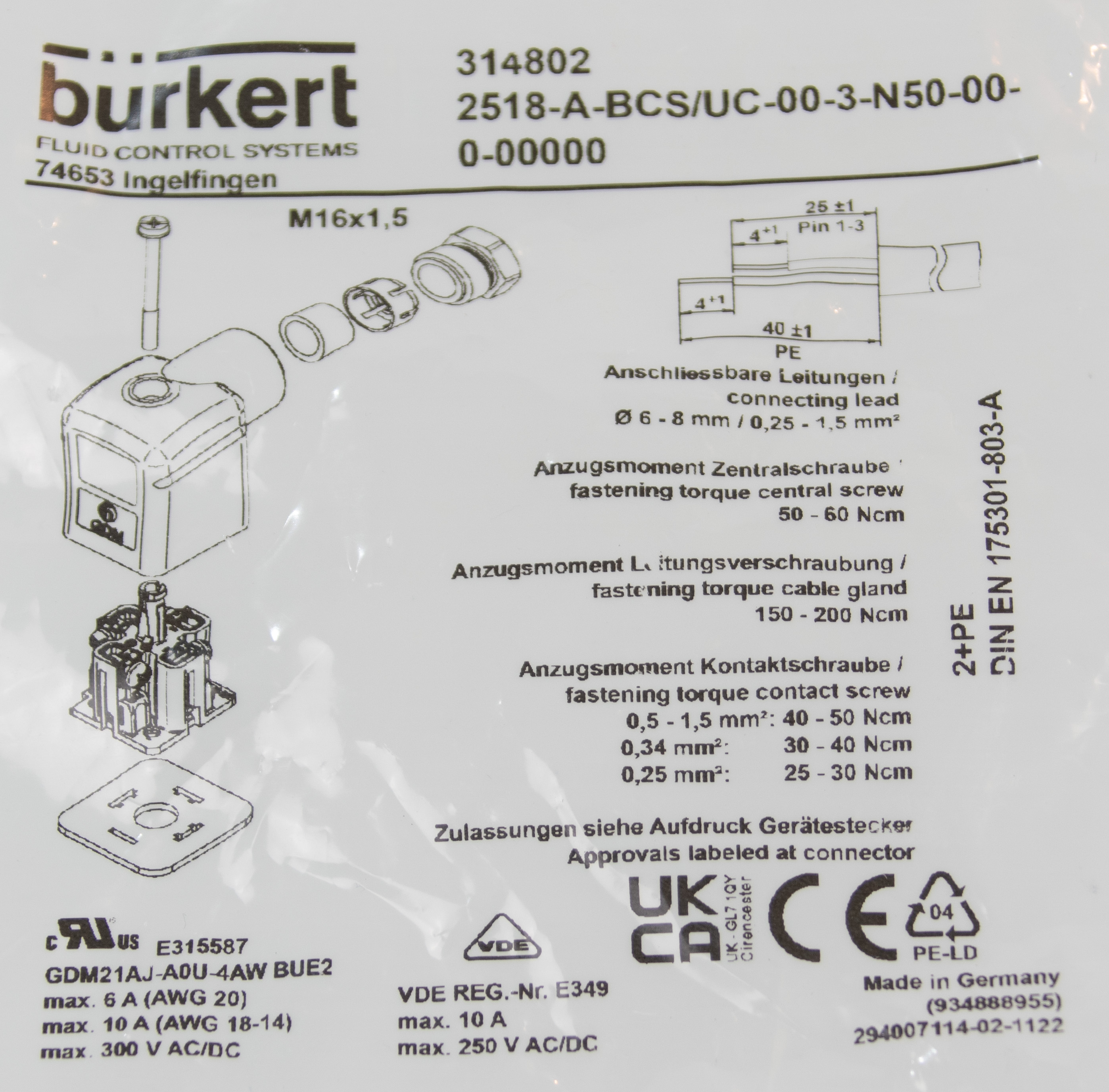 3-poliger Anschluss-Stecker für 230V/50Hz Magnetventile 3-poliger Anschluss-Stecker für 230V/50Hz Magnetventile