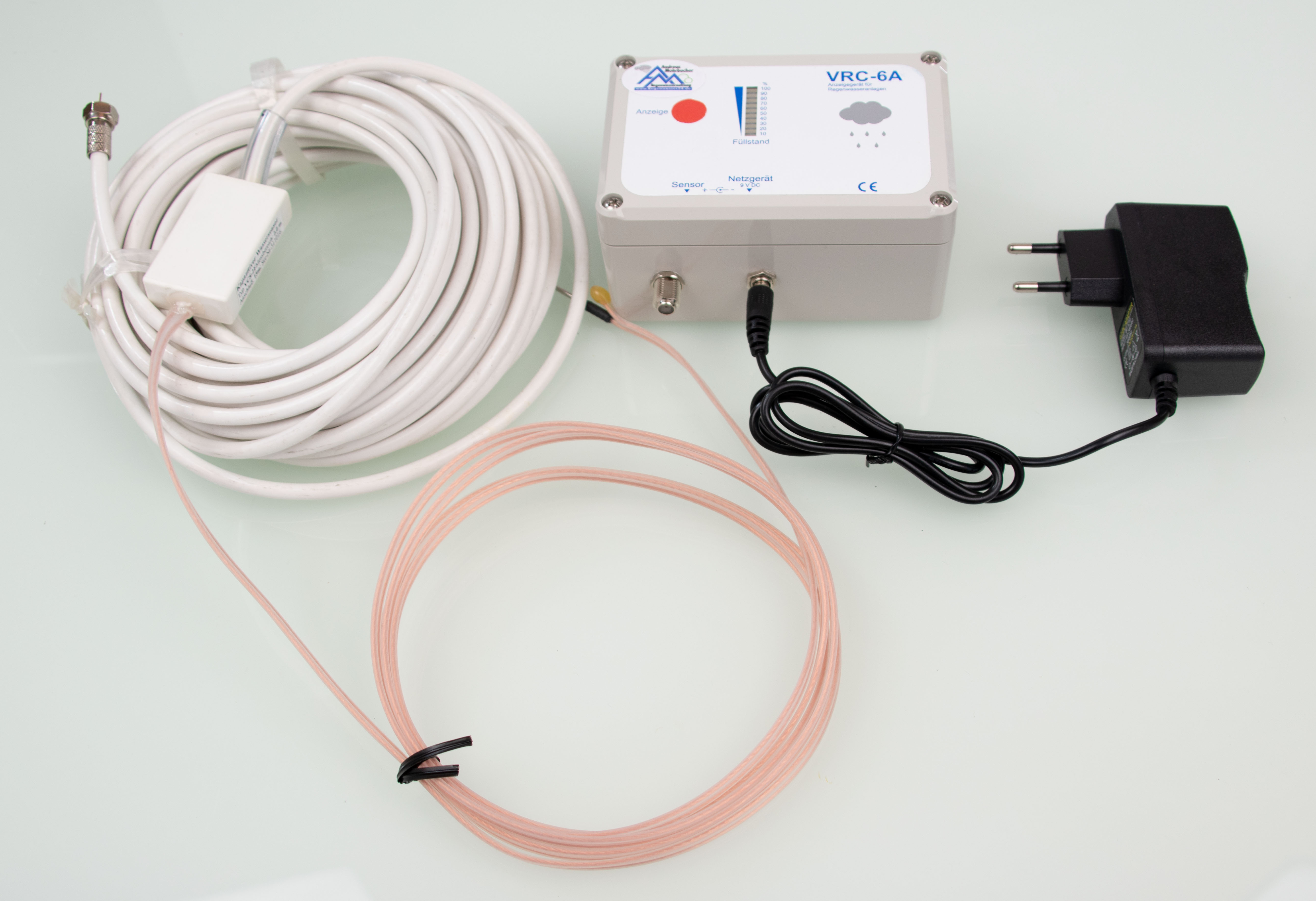 Füllstandsanzeige für Regenwasseranlagen VRC-6A mit Zisternensensor VCS-2F für Messbereich 2m, Anschlussleitung 15m