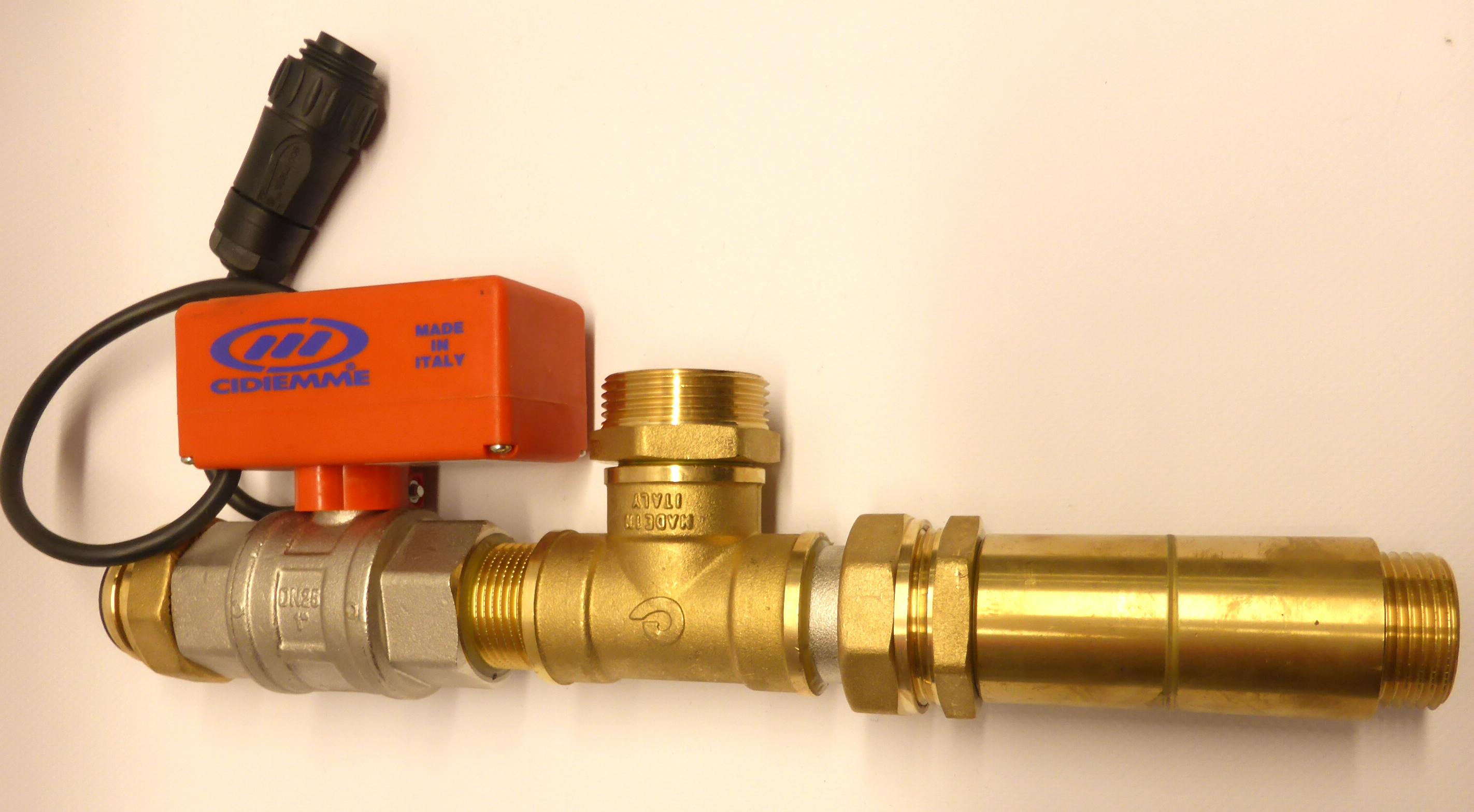 Vorgefertigter Motorkugelhahn für RMA-3, RMO-3 mit Messingverschraubungen komplett mit Stellmotor und Zwei-Wegeventil passend bei Regenmanager RMA-3 und RMO-3 mit Kreiselpumpe ASPRI 10-3. Lieferung mit Anschlußstecker.