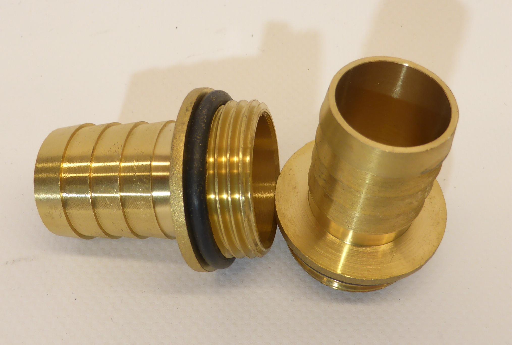 Messingschlauchtülle 1" mit O-Ring zum Dichten der Verbindung. Ideal als Übergang von Saug- oder Druckschläuchen auf Rohrgewinde. Mit 1" Tülle (Schlauchinnendurchmesser 25mm) sowie 1" Außengewinde (G).