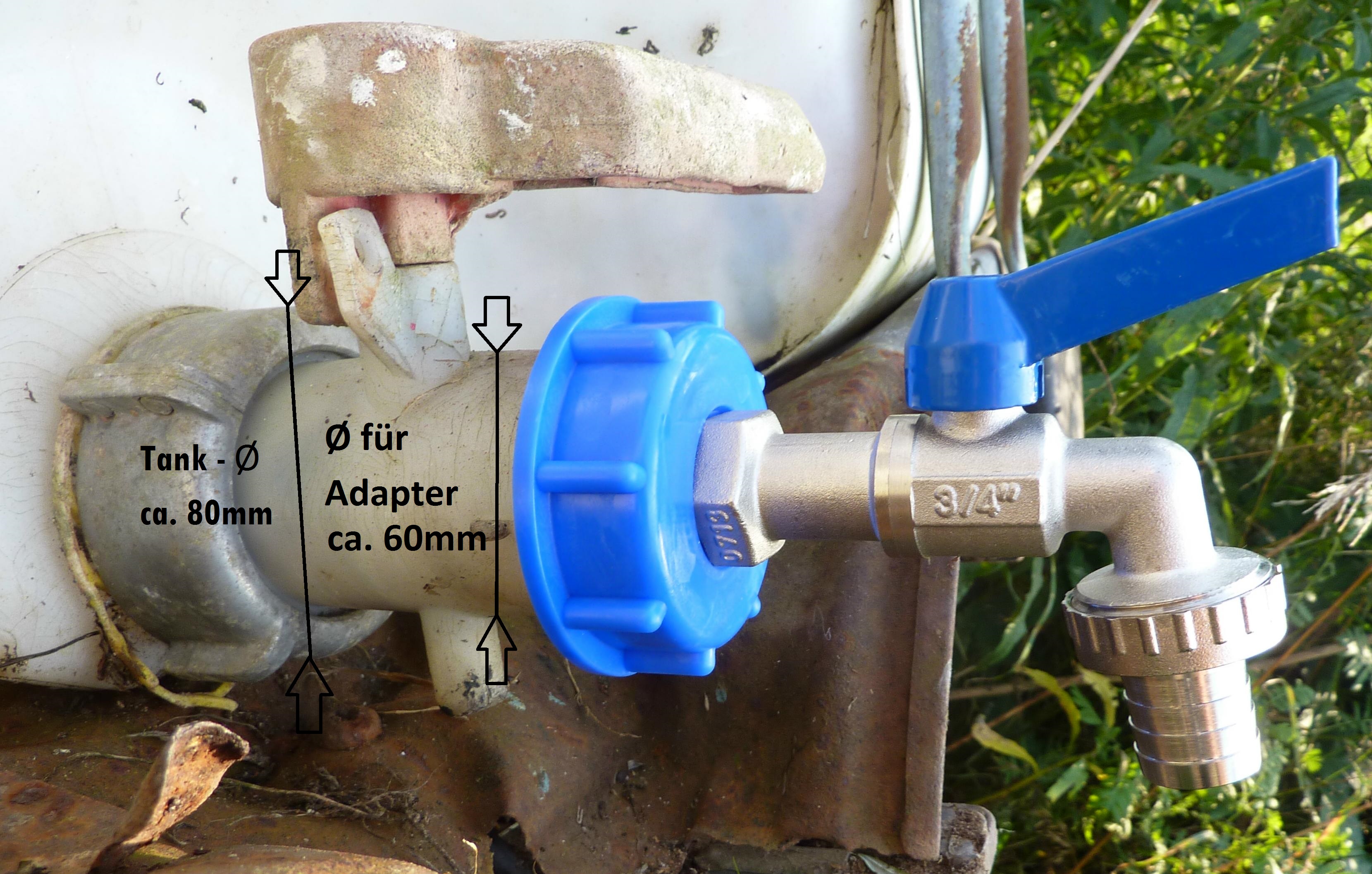 Beispiel: Masse Adapter für Auslaufhahn 3/4 Zoll für Gitterbox Behälter IBC
