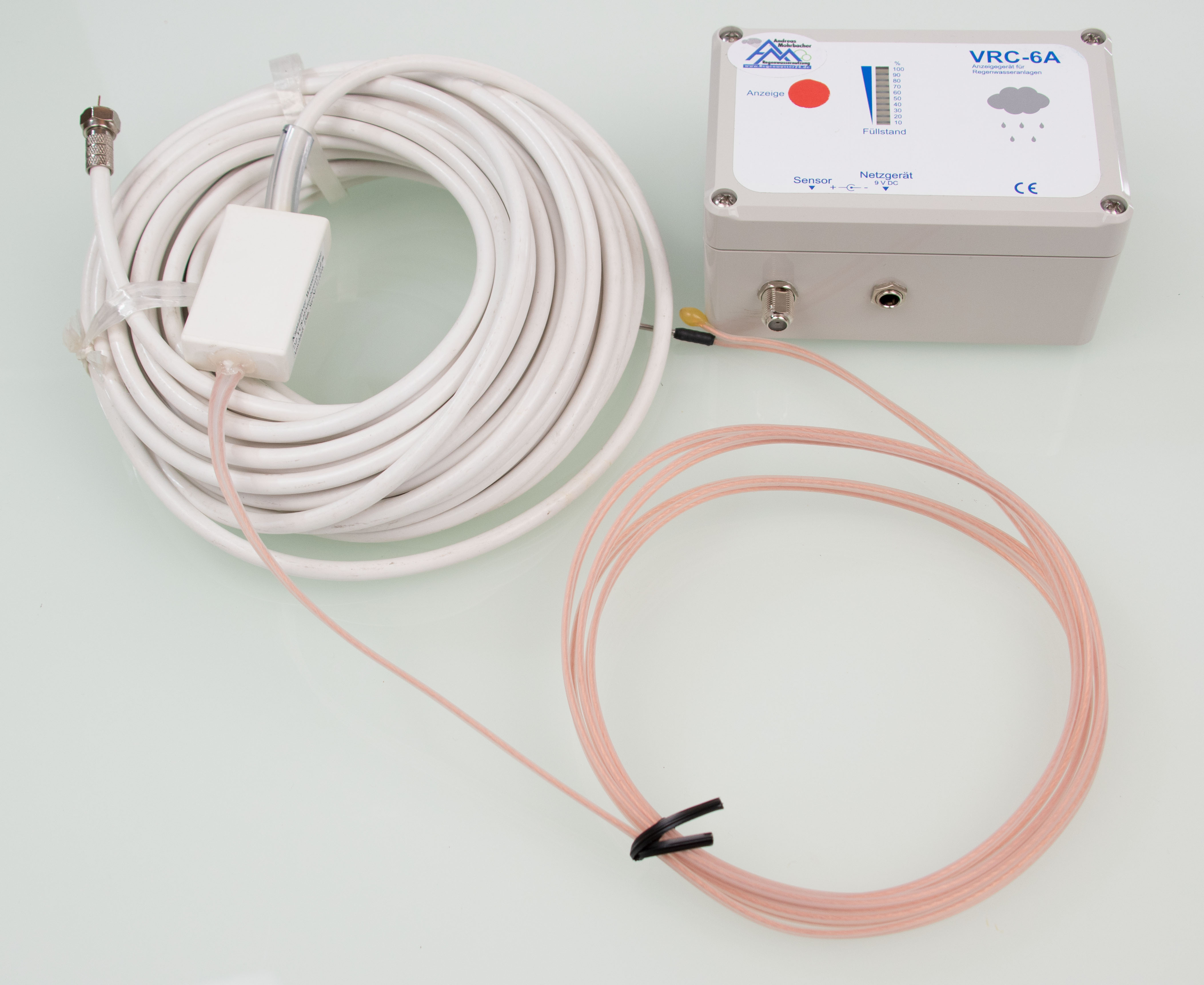 Füllstandsanzeige für Regenwasseranlagen VRC-6A mit Zisternensensor VCS-2F für Messbereich 2m, Anschlussleitung 15m