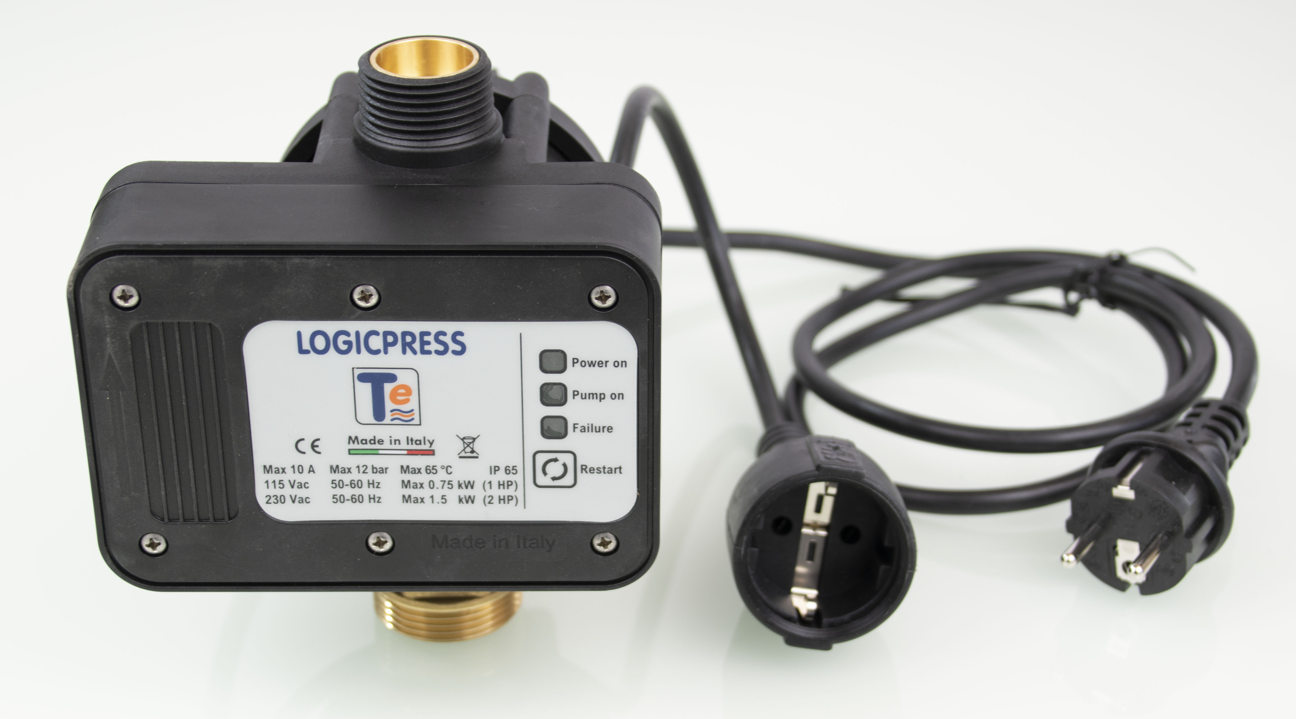 Durchflusswächter, Druckregler Logicpress mit Kabel ohne Manometer, robuste Ausführung mit Messing Anschlussstück, passend für Regenmanager RM5, RM5 Plus, Sicherheitstrennstation ST 5, SP-E/SP1, Mall Monsun 2.te Generation.