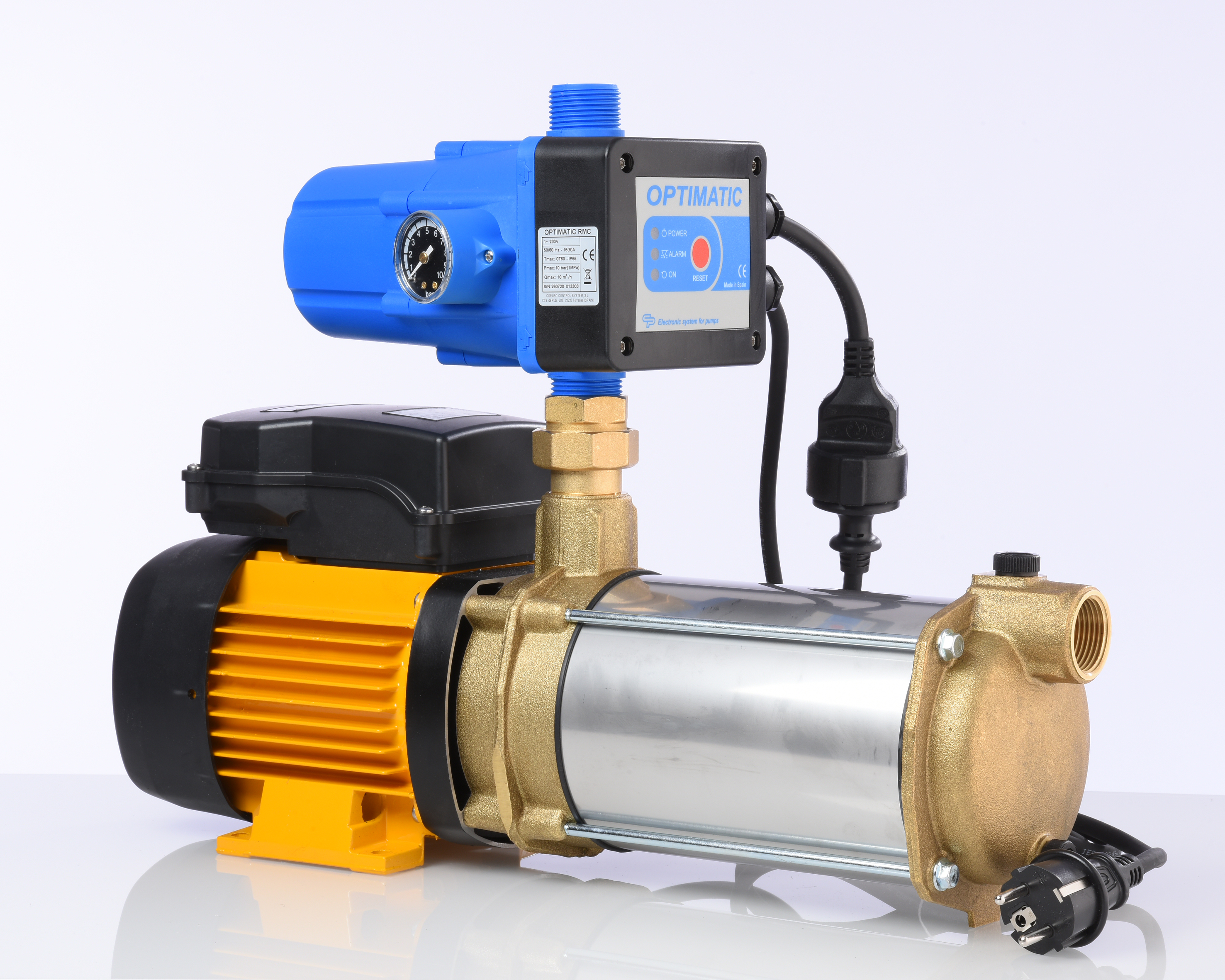 Hauswasserwerk ASPRI 25 mit Druckregler Optimatic RMC, sehr leise und leistungsstarke mehrstufige Kreiselpumpe aus Messing (MB), stromsparend mit für ein Mehrfamilienhaus oder Gartenbewässerung, Original Espa bewährte Qualität - 2 Jahre Garantie
