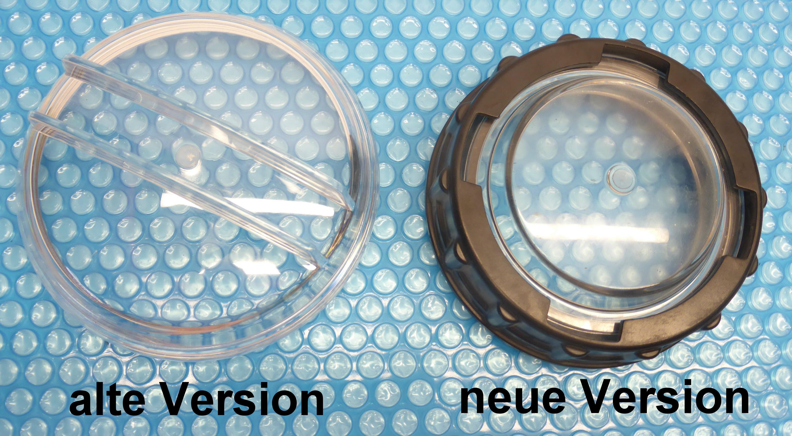 Alte Version 810449 neue Version bestehend aus Klarsichtdeckel Artikel 8125476, Überwurfmutter Artikel 810527 O-Ring Artikel 8135419 passender Montageschlüssel 8127995 für die neue Deckelversion gleich mitbestellen.