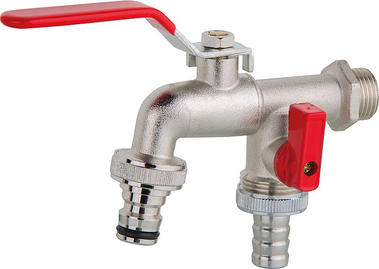 Doppelter Auslaufhahn 1/2" Messing verchromt mit zwei Anschlüssen