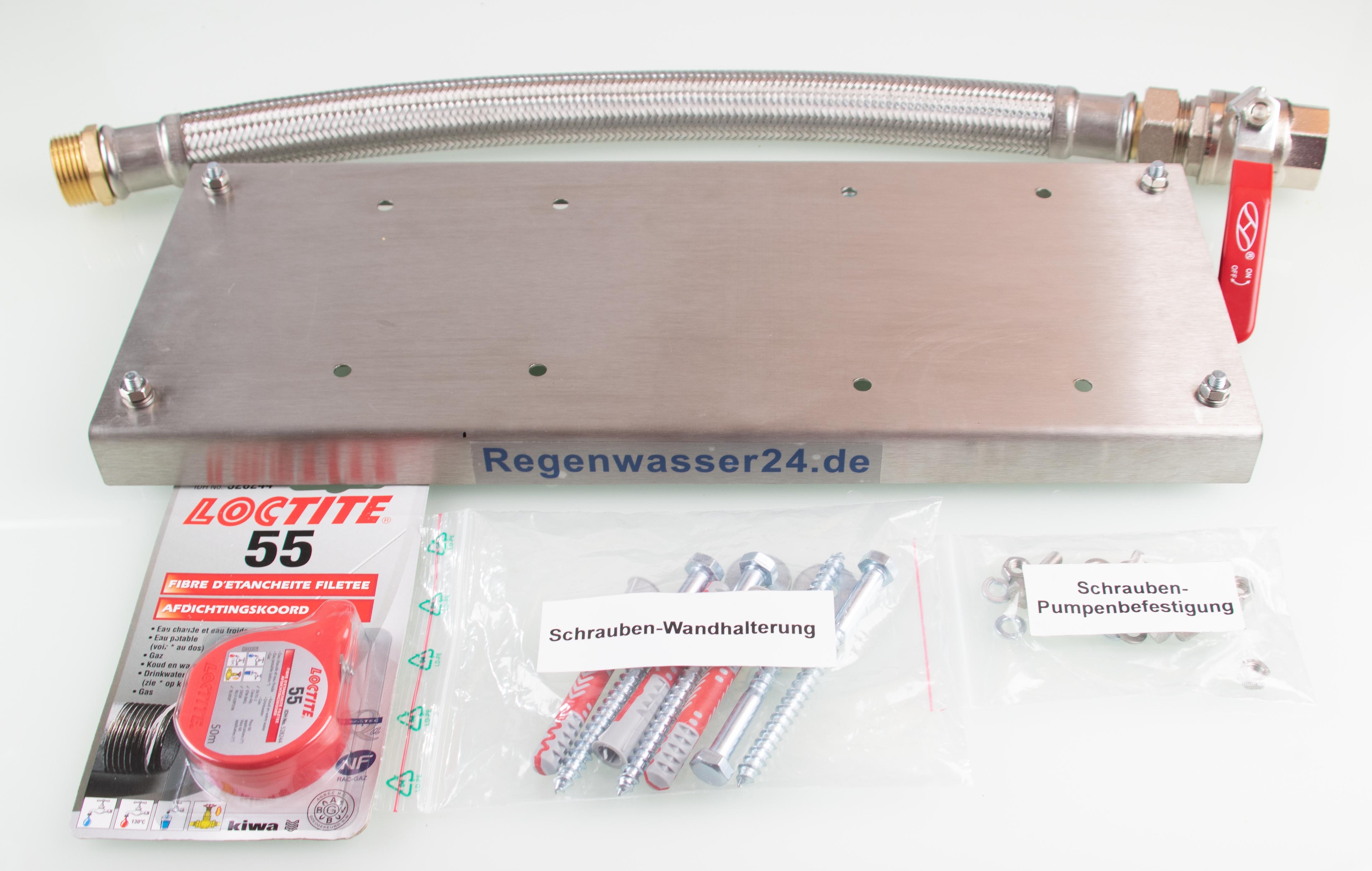 Pumpenanschluss-Set mit Edelstahlkonsole, Panzerschlauch, Kugelhahn