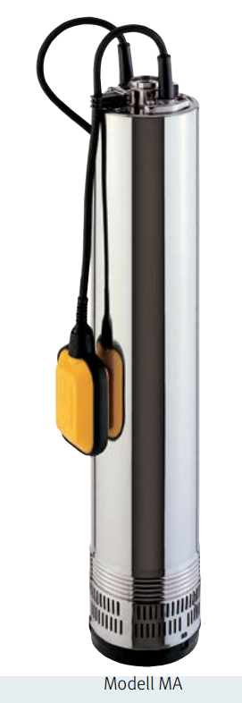 Espa Drucktauchpumpe Acuaria 17 5 M, ø138mm, Fördervolumen 5,1m3/h, Förderhöhe 68m ohne Schwimmerschalter, Spannung 230V