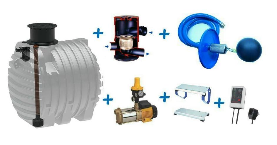 Regenspeicher für Regenwasseranlage mit 6.500 Liter Kunststofftank, Filter, Aspri Pumpe, Nachspeisung RW