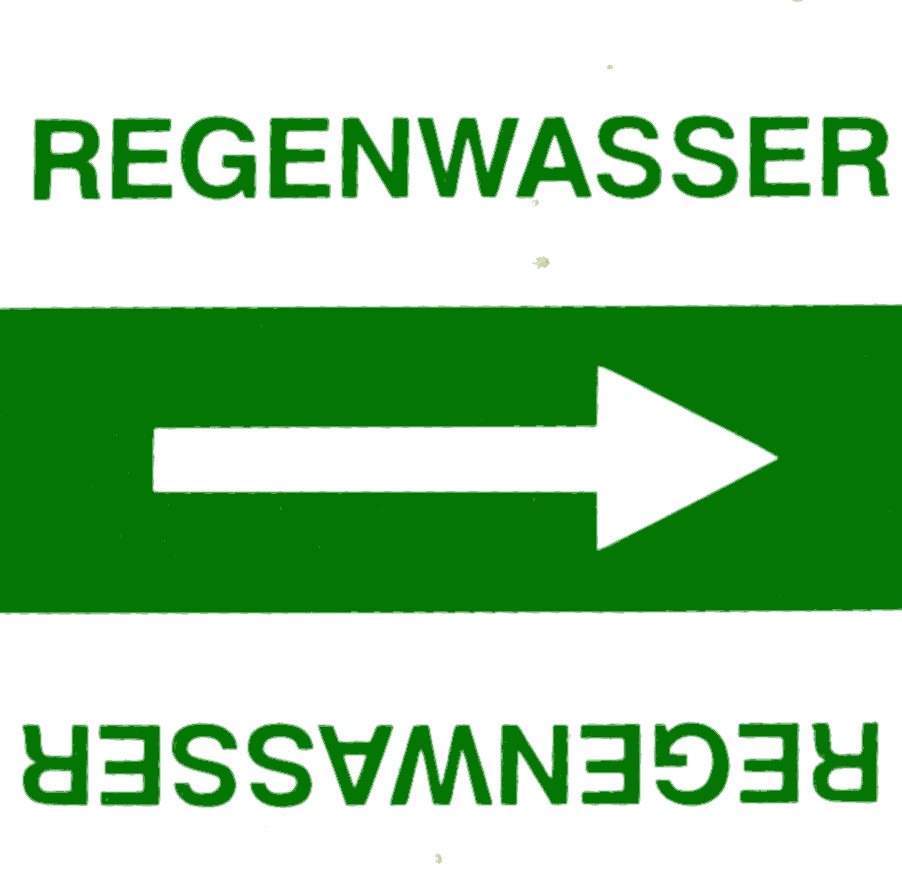 Regenwasser Etikett, selbstklebend für Aufputz-Rohre mit Pfeil