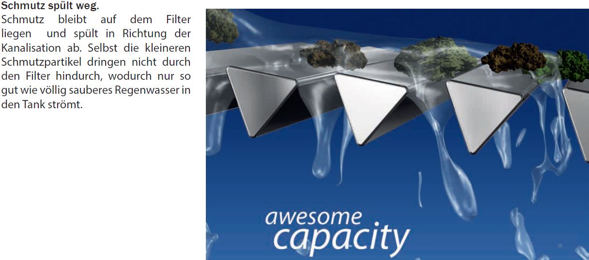 Spaltsieb für Zisternen Filter Trident zum Einbau in Regenspeicher für 450 m2 Dachfläche, 2 cm Höhenversatz
