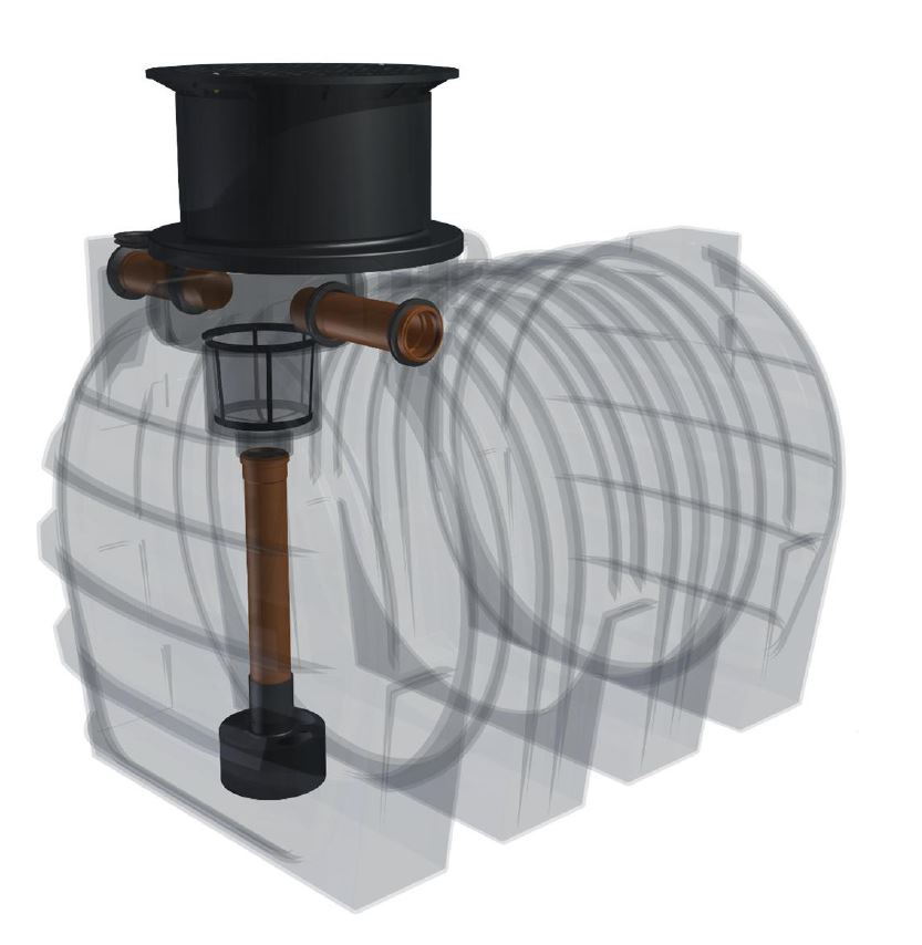 2043_0 Kunststoffspeicher, Regenwassertank 3.300 Liter mit Einbaufilter inkl. Zulaufberuhiger, Überlaufsiphon mit Kleintierschutz und Schiebedom