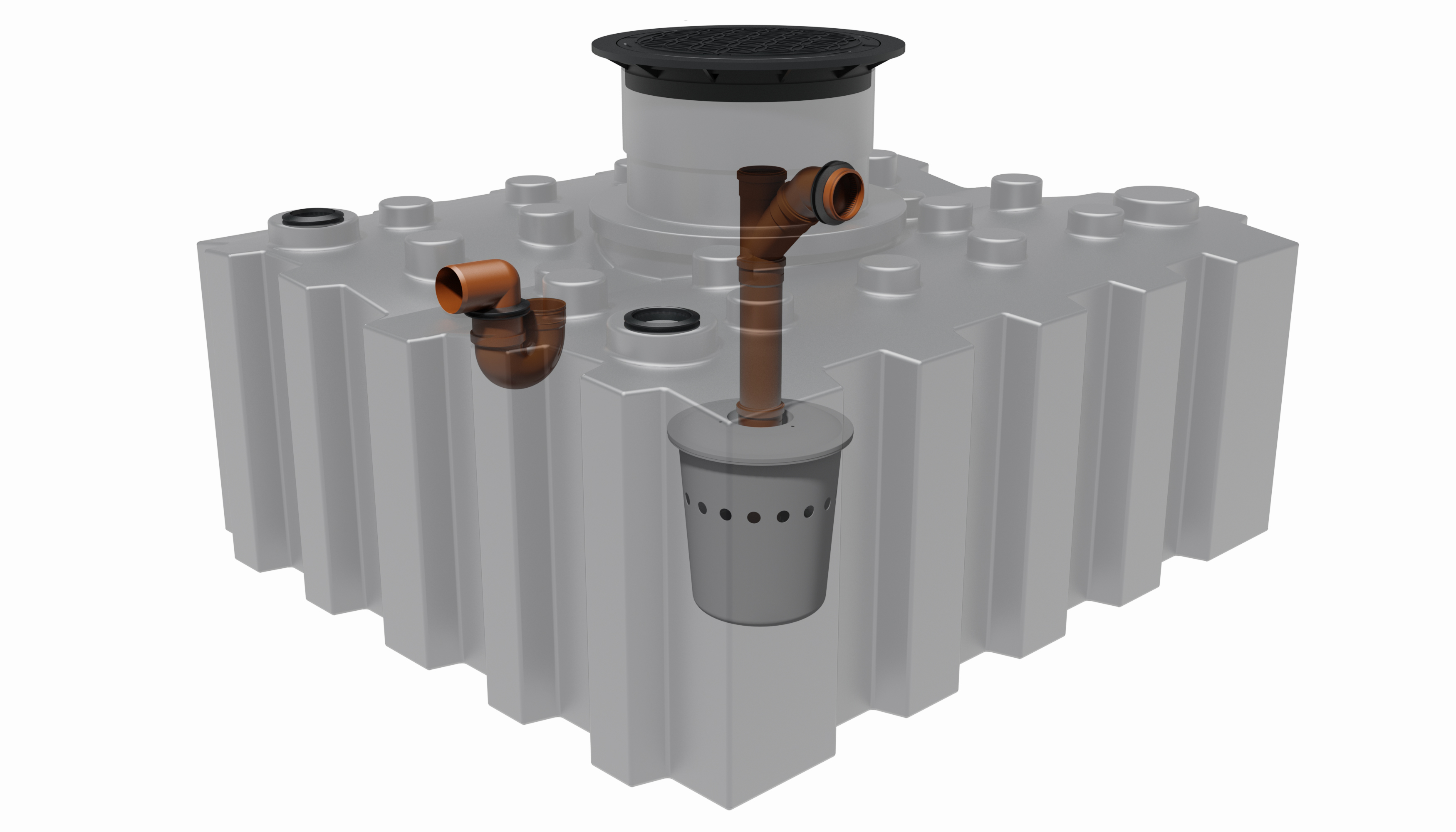 Flachtank 3.000 Liter mit Ausgleichdom, Abdeckung, 3 Anschlüssen und Biovitor
