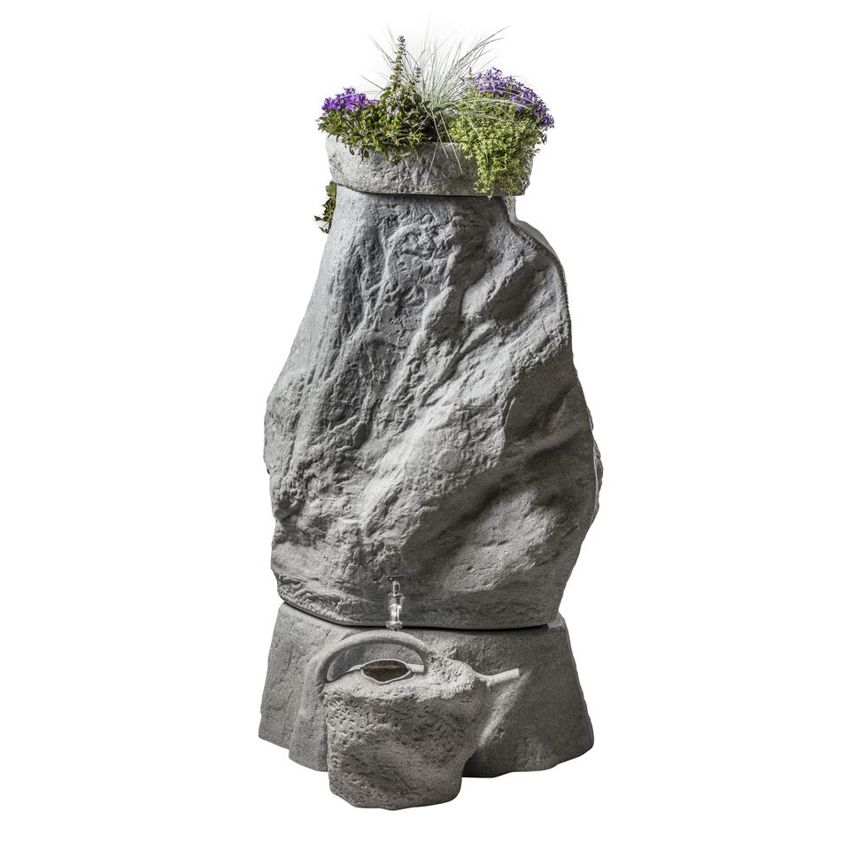 Hinkelstein Regenspeicher 230 Liter, Farbe granitgrau mit Pflanzenschale 