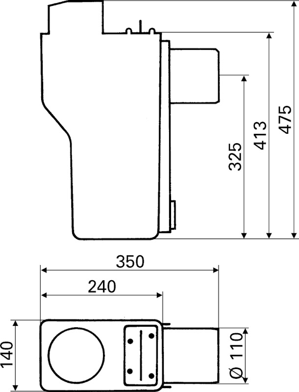 Maße Multisiphon DN 110 (DN100) mit Kleintierschutz und Kanal-Rückstausicherung