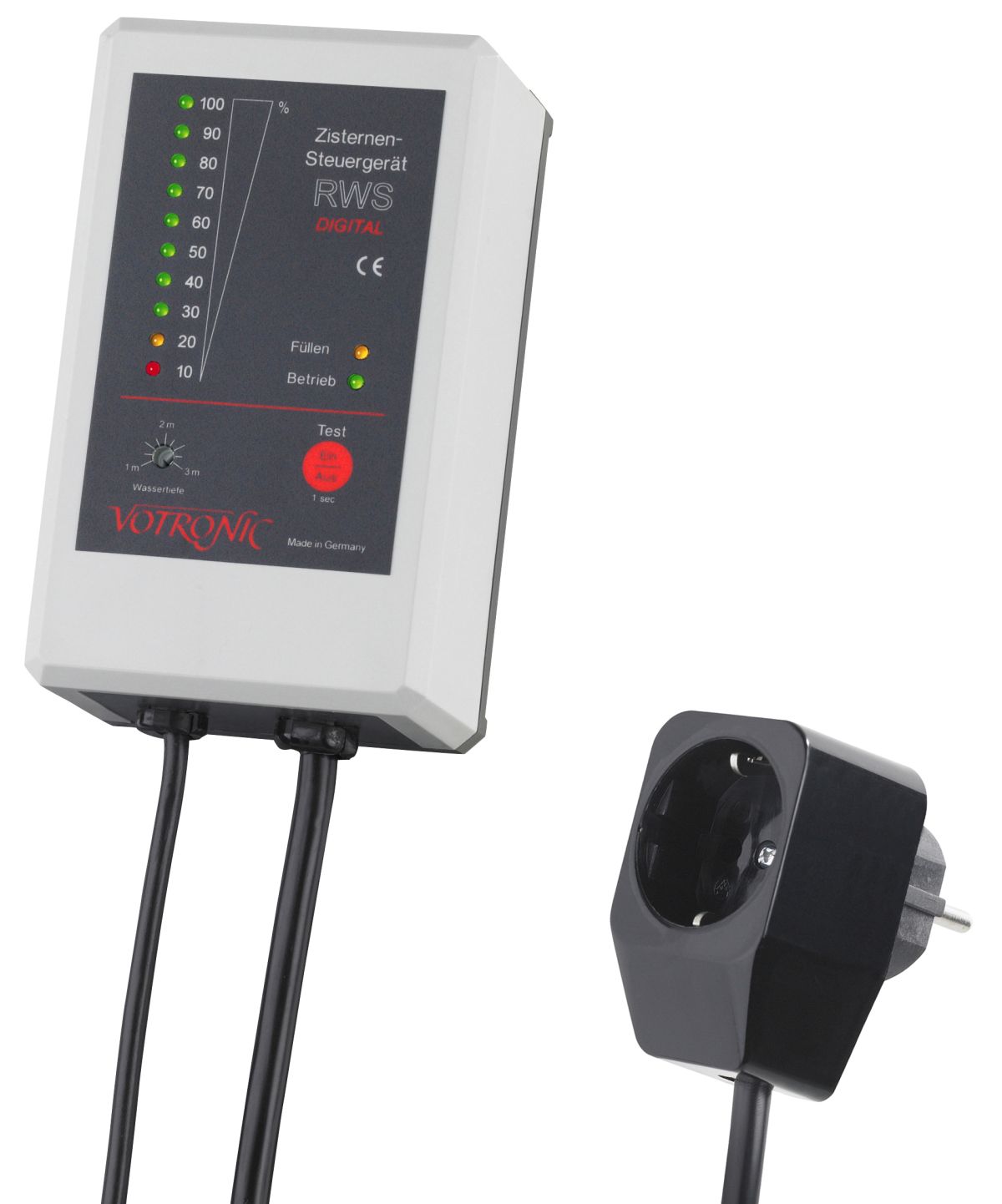 RWS-Digital Steuergerät mit Füllstandsanzeige für Regenwasseranlage mit 6.100 Liter Beton-Erdtank, Wirbel-Fein-Filter (extern), Espa Aspri Hauswasserwerk, 10 Meter Ansaugleitung, Nachspeisung RWS (in den Tank) mit Zubehör.