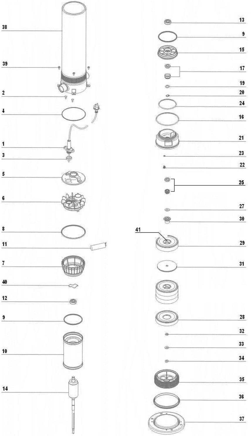 Explosionszeichnung, Unterwasserpumpe, Tauchpumpe, Rainsub 07