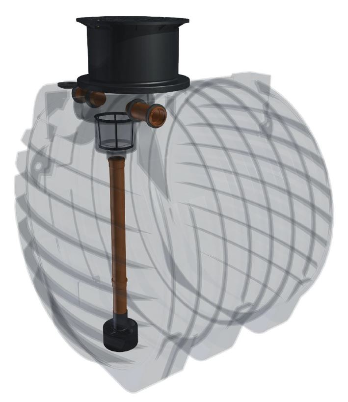 2041_0 Kunststoff Regenwassertank 6.500 Liter mit Einbaufilter, Zulauf, Überlauf und Schiebedom